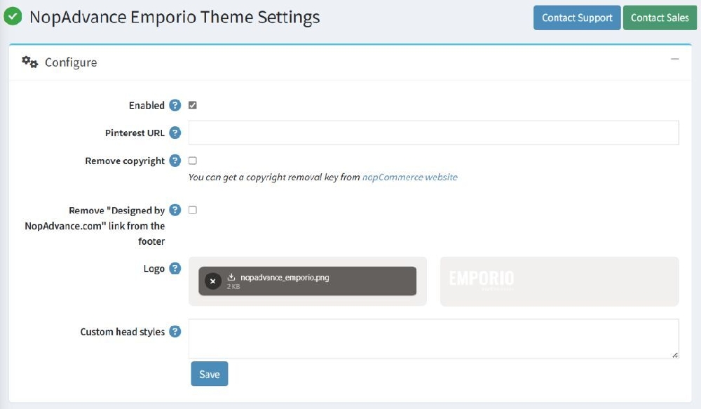  Emporio theme configuration page